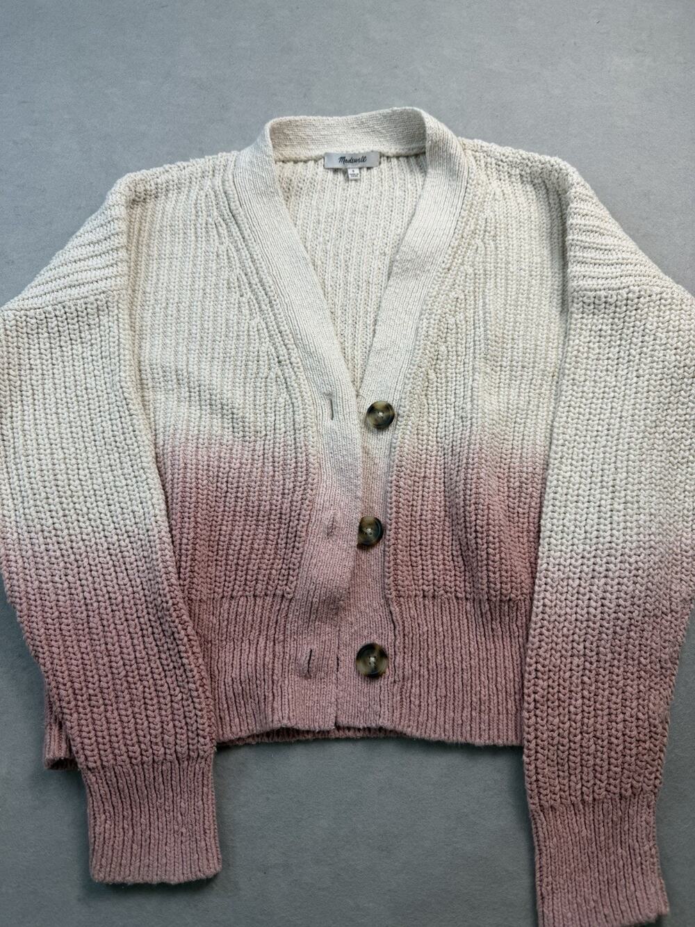 Madewell Ombre V Neck 3 Button Front Cardigan Sweater Women's Small Pink Cottage